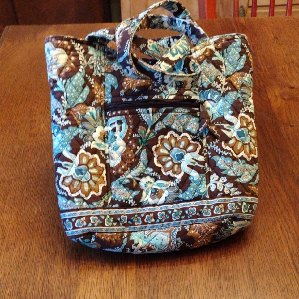 Vera Bradley Brown and Blue Floral Tote Bag
